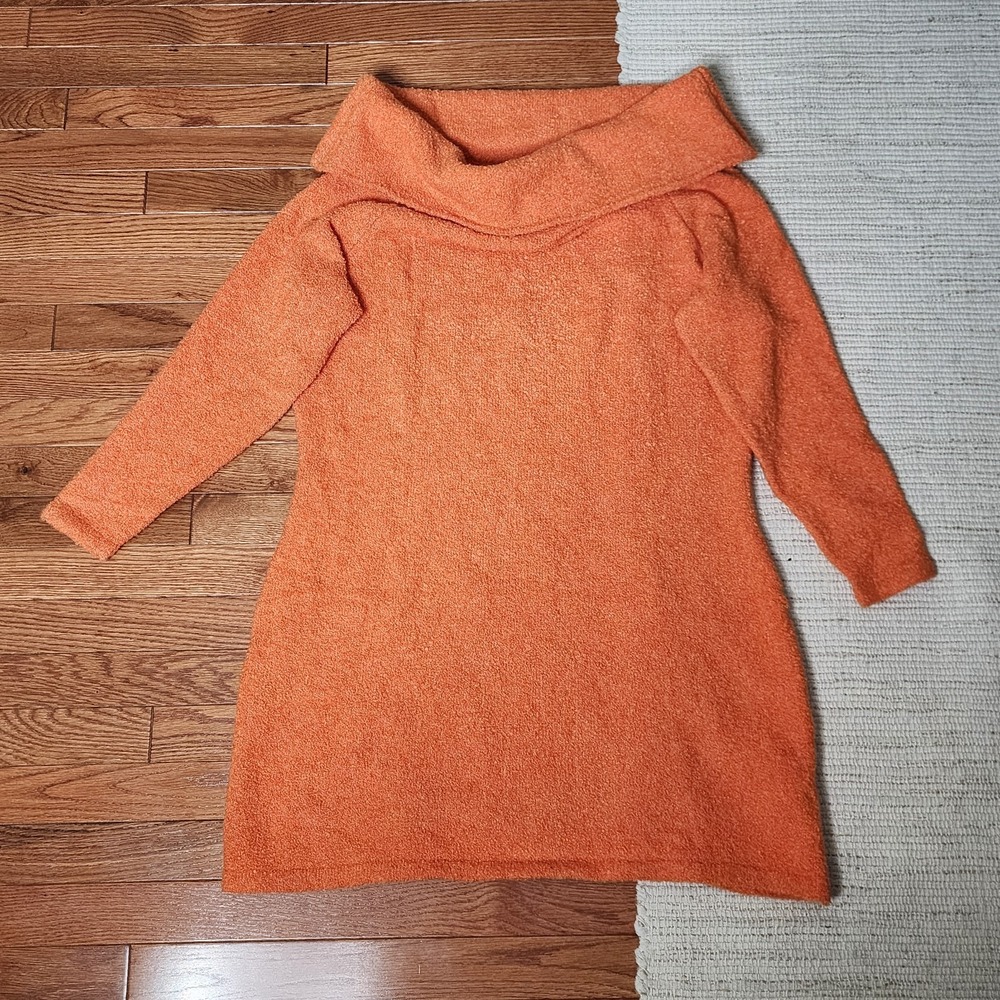 H&M Orange Cowl Neck Sweater Dress Wool Blend XXL Pullover Fuzzy Casual